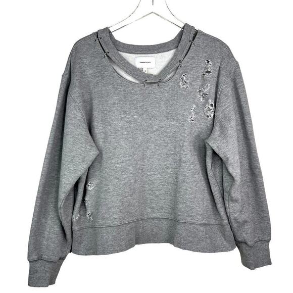 Current Elliott Gray Distressed Sweatshirt Crewneck Pullover Metal Rings Holes - Picture 1 of 4